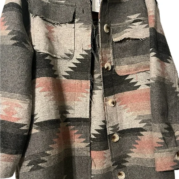Grey and Pink Aztec Button Up Jacket Women’s - Picture 6 of 10